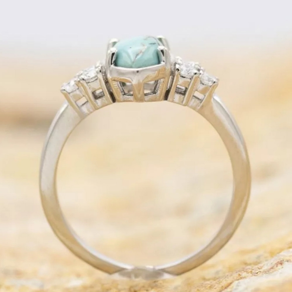 🎀18k/925 Bohemian Turquoise & Moissanite Staker Ring - Picture 2 of 7